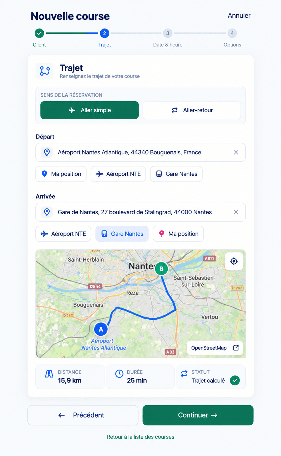 Création et calcul d’un trajet VTC dans MVC GO